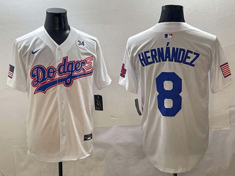 Men Los Angeles Dodgers #8 Hernandez White Second generation Joint Name Nike 2025 MLB Jersey style 8